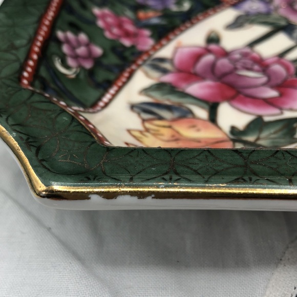 Vintage Andrea by Sadek Ceramic Decorative Plate, Trinket Dish Greens and Pinks - Picture 5 of 6